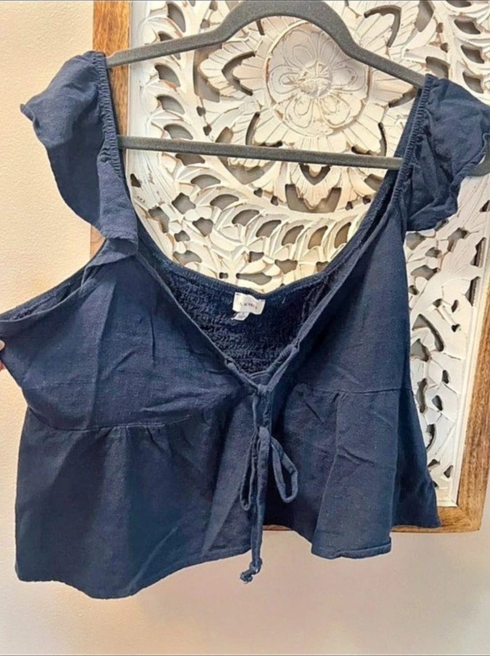 Large.A. Hearts Tie-Front Ruffle Peplum Crop Top Blue Size Large